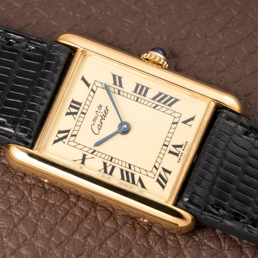 Cartier Tank Must de Vermeil Roman Lemon Dial GM Ref 590005 from 1990s