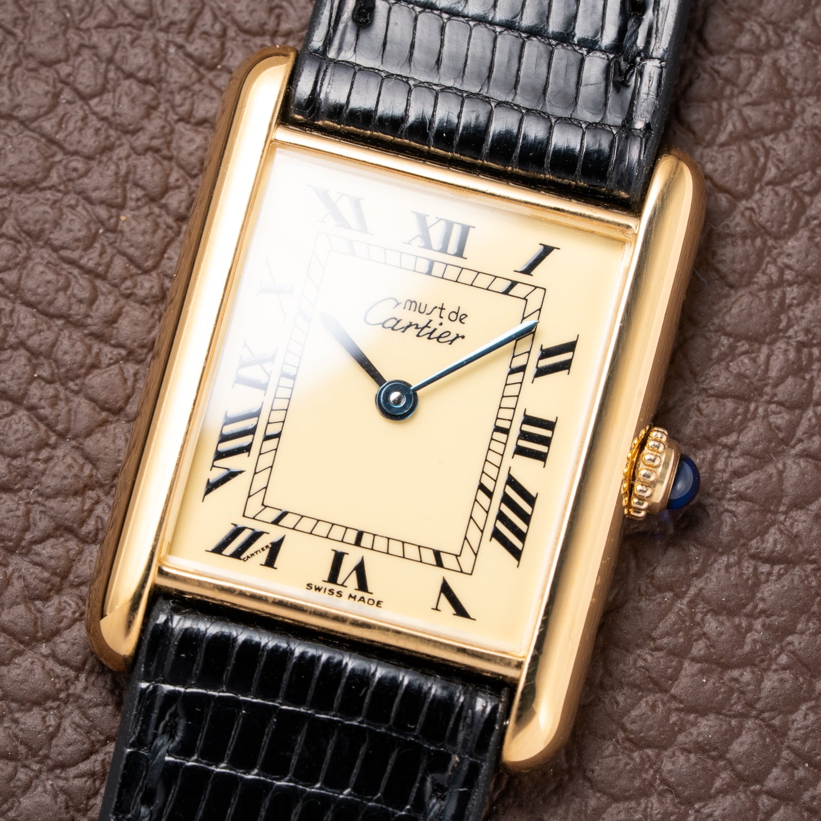 Cartier Tank Must de Vermeil Roman Lemon Dial GM Ref 590005 from 1990s