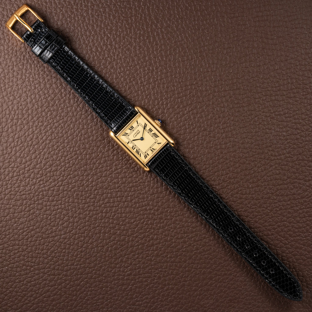 Cartier Tank Must de Vermeil Roman Lemon Dial GM Ref 590005 from 1990s