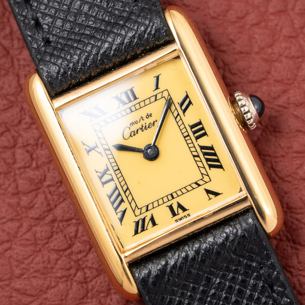 Cartier Tank Must de Roman Lemon Dial Vermeil PM 1980s