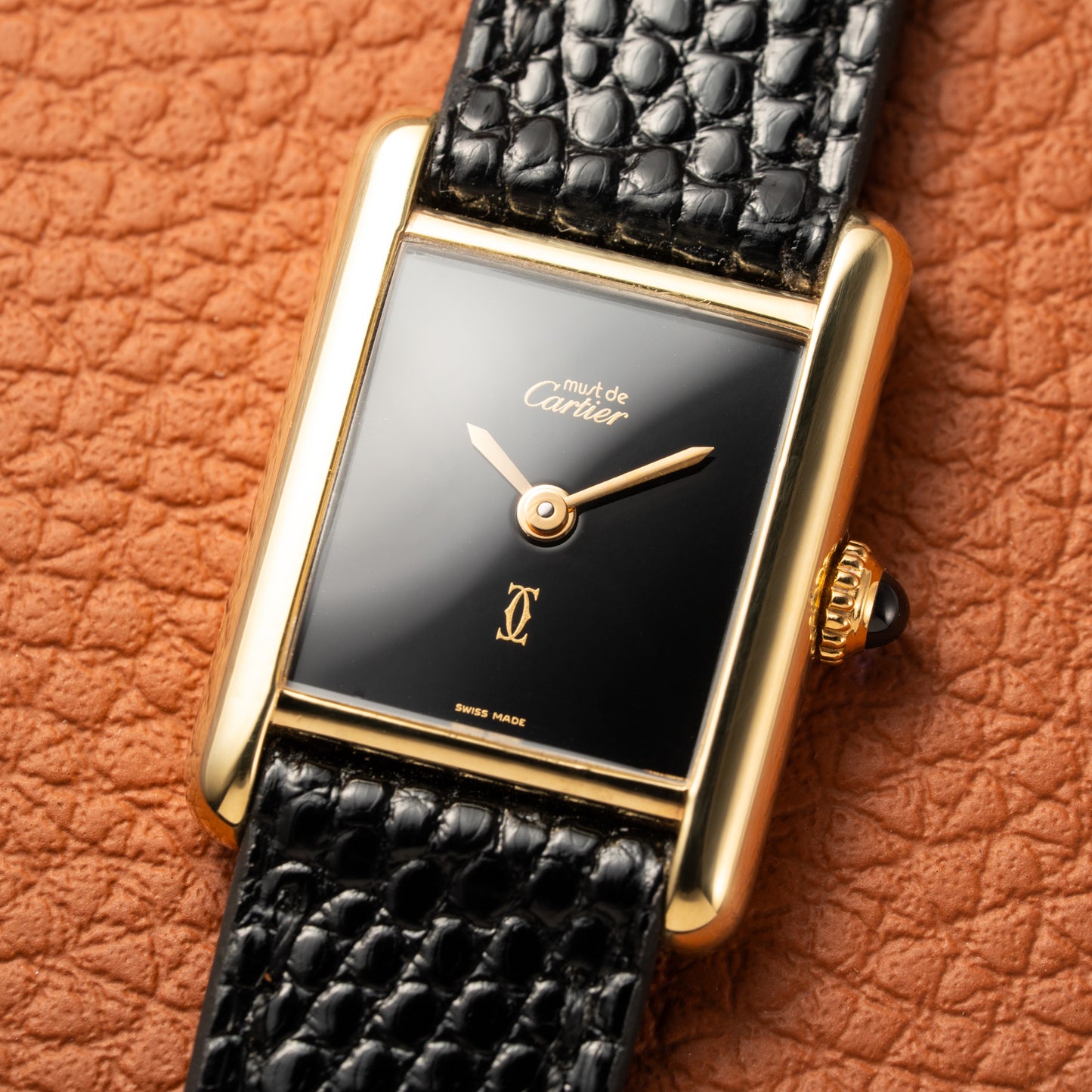 Cartier Tank Must de Vermeil Black Dial PM 1980s