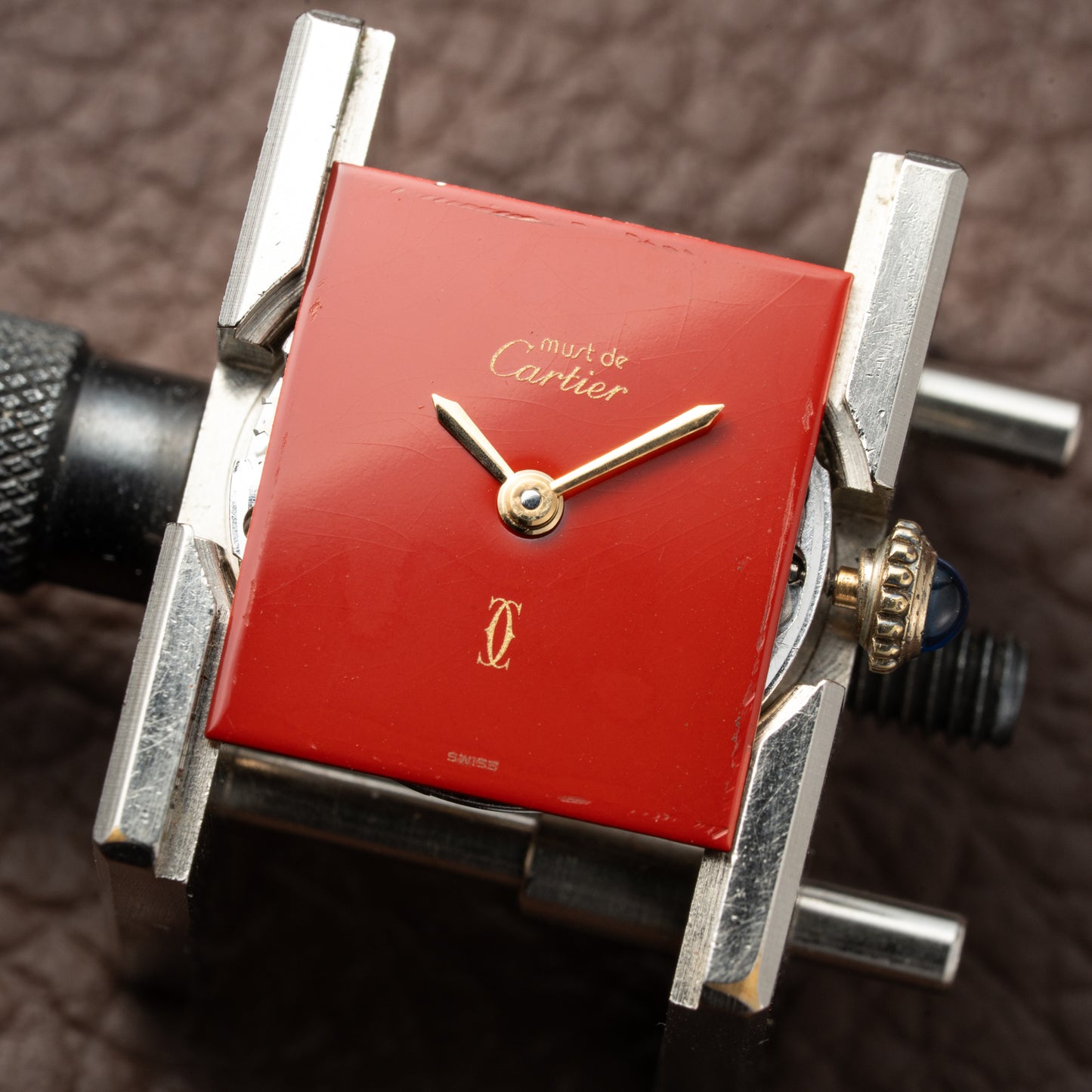 Cartier Must de Tank Vermeil Burgundy Red Dial PM 1979 Full Set