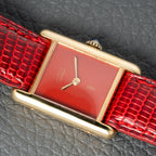 Cartier Must de Tank Vermeil Burgundy Red Dial PM 1979 Full Set