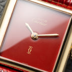 Cartier Must de Tank Vermeil Burgundy Red Dial PM 1979 Full Set