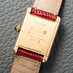 Cartier Must de Tank Vermeil Burgundy Red Dial PM 1979 Full Set