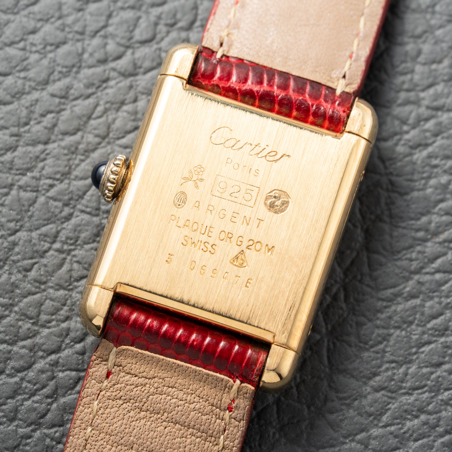 Cartier Must de Tank Vermeil Burgundy Red Dial PM 1979 Full Set
