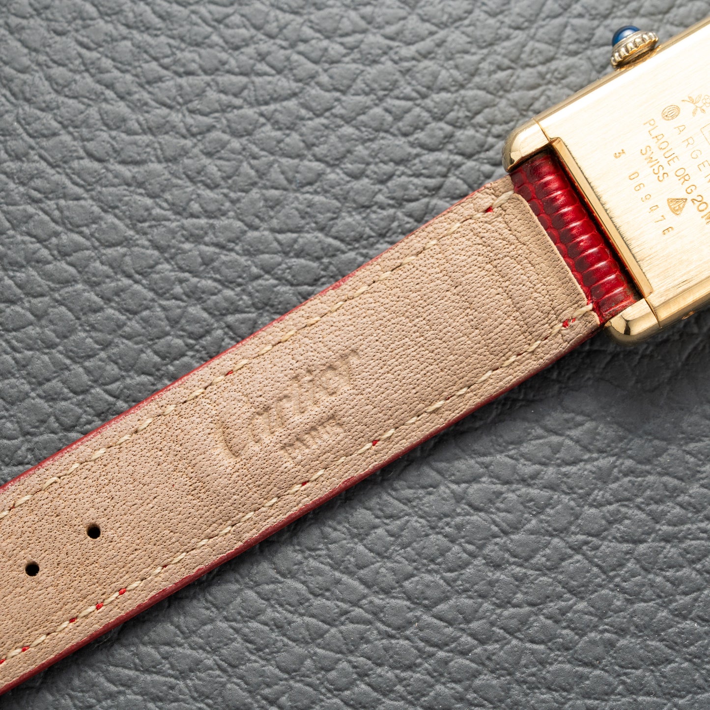 Cartier Must de Tank Vermeil Burgundy Red Dial PM 1979 Full Set