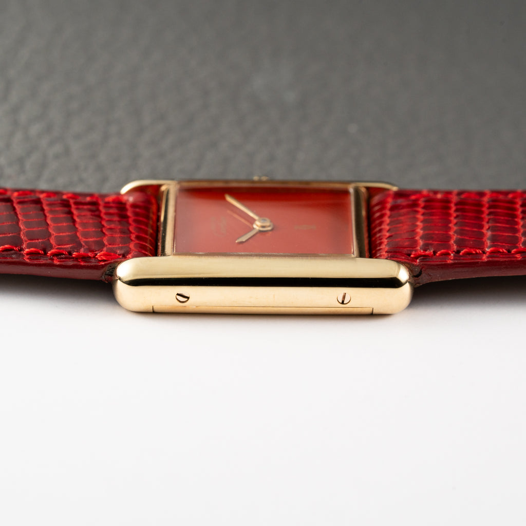 Cartier Must de Tank Vermeil Burgundy Red Dial PM 1979 Full Set
