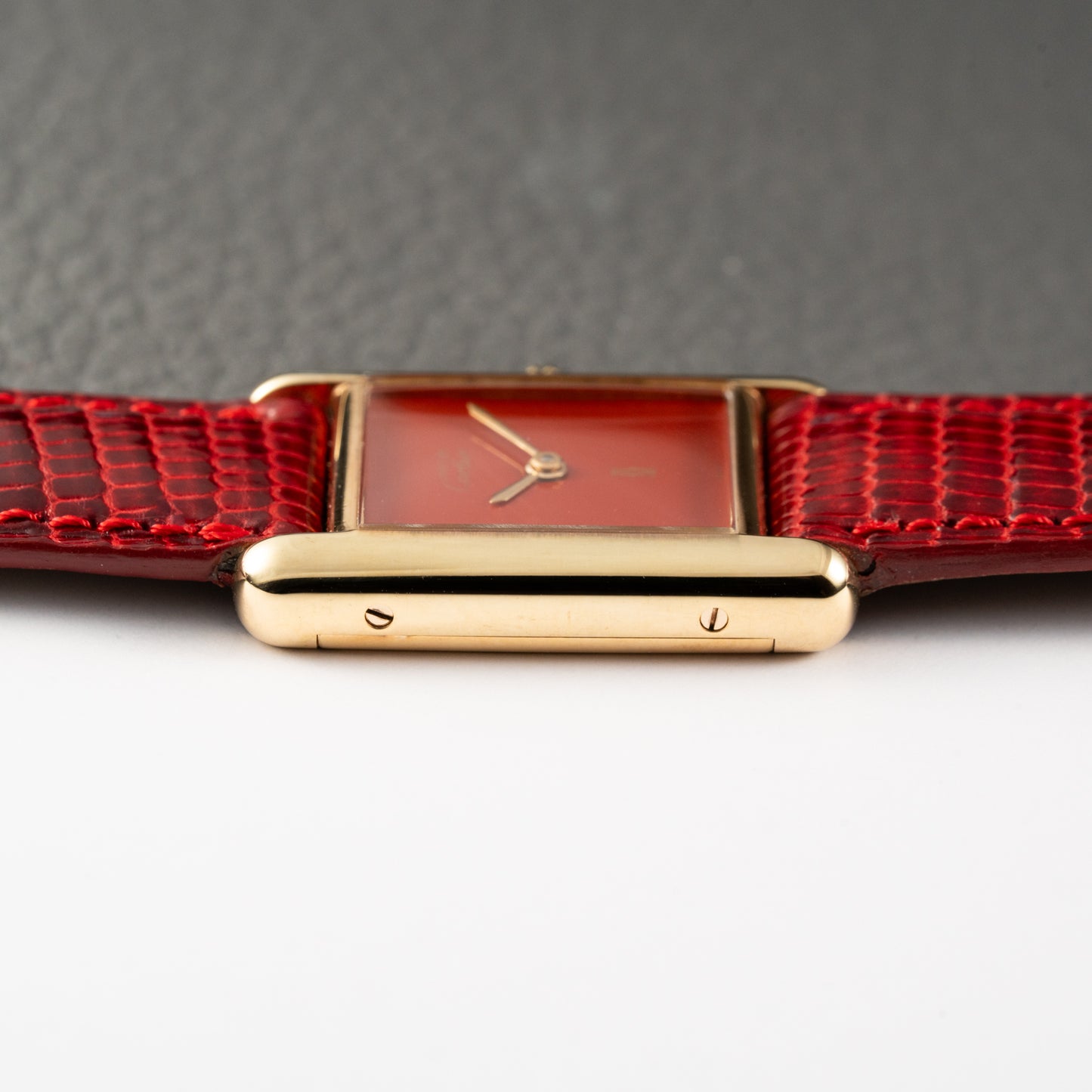 Cartier Must de Tank Vermeil Burgundy Red Dial PM 1979 Full Set