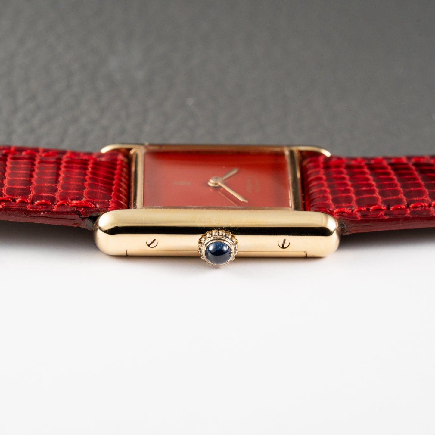 Cartier Must de Tank Vermeil Burgundy Red Dial PM 1979 Full Set