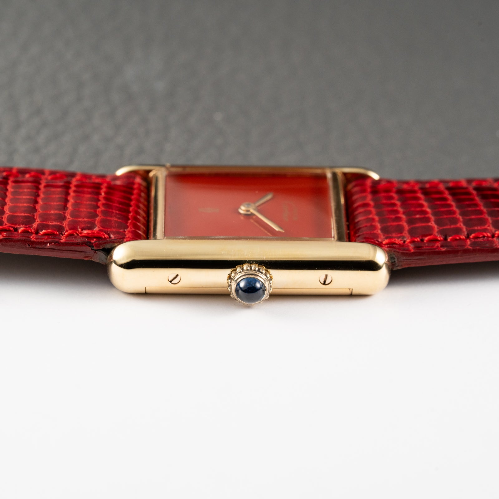 Cartier Must de Tank Vermeil Burgundy Red Dial PM 1979 Full Set