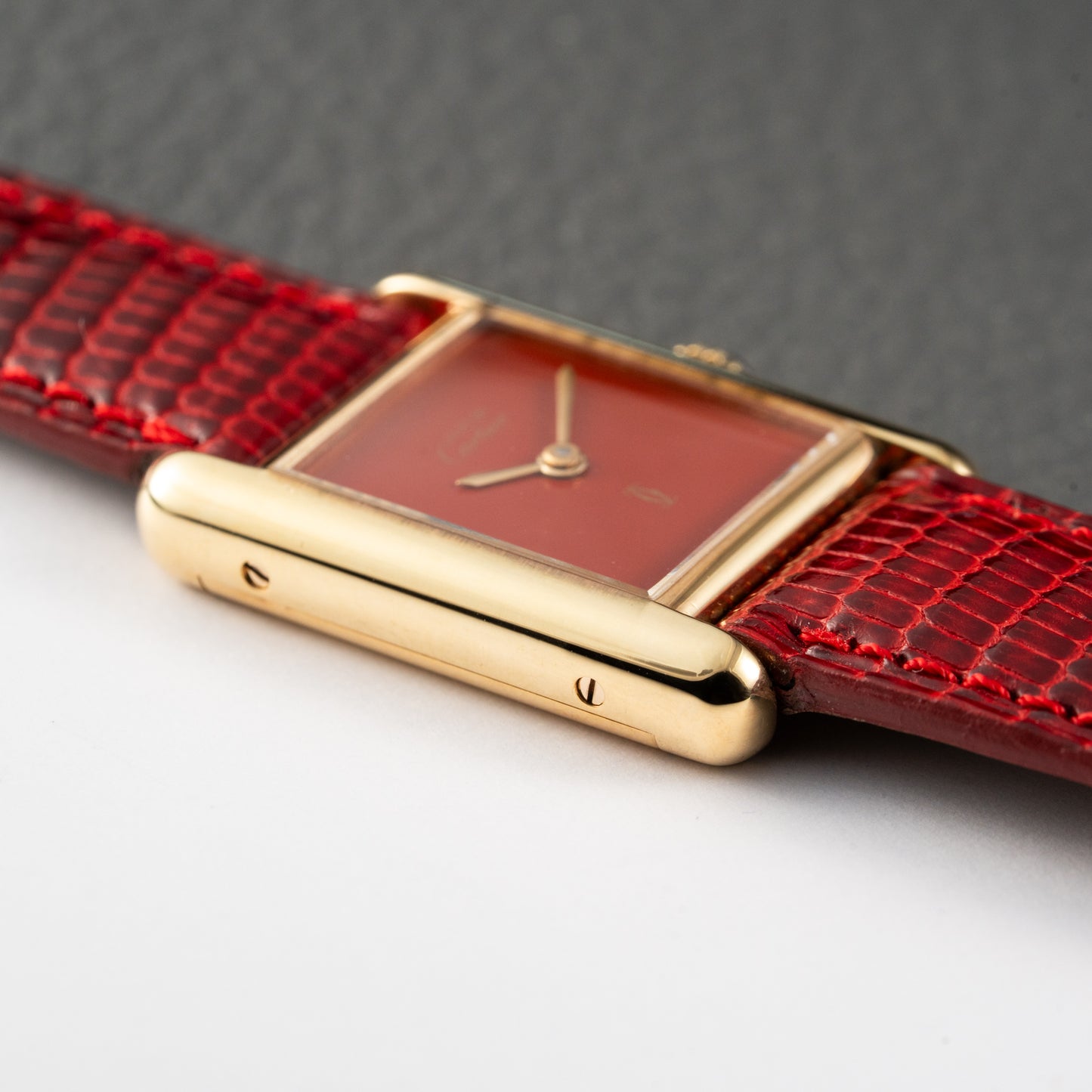 Cartier Must de Tank Vermeil Burgundy Red Dial PM 1979 Full Set