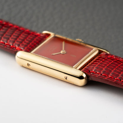 Cartier Must de Tank Vermeil Burgundy Red Dial PM 1979 Full Set