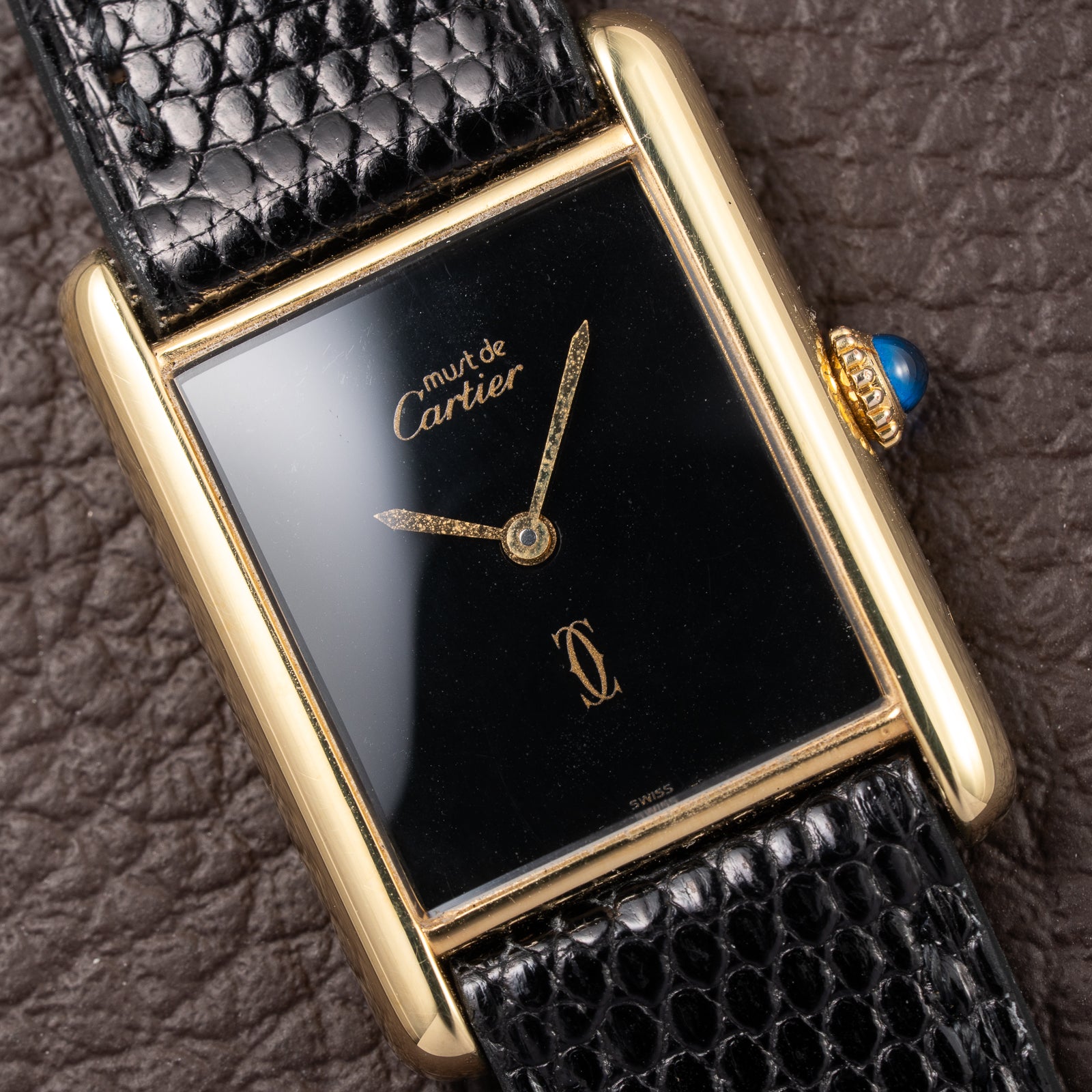 Cartier Tank Must de Black 'Onyx' Dial Vermeil GM from 1990s