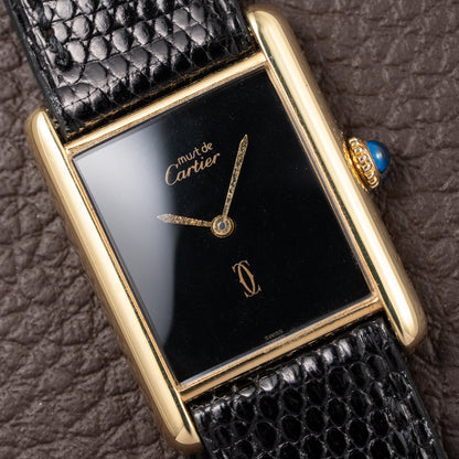 Cartier Tank Must de Black 'Onyx' Dial Vermeil GM from 1990s