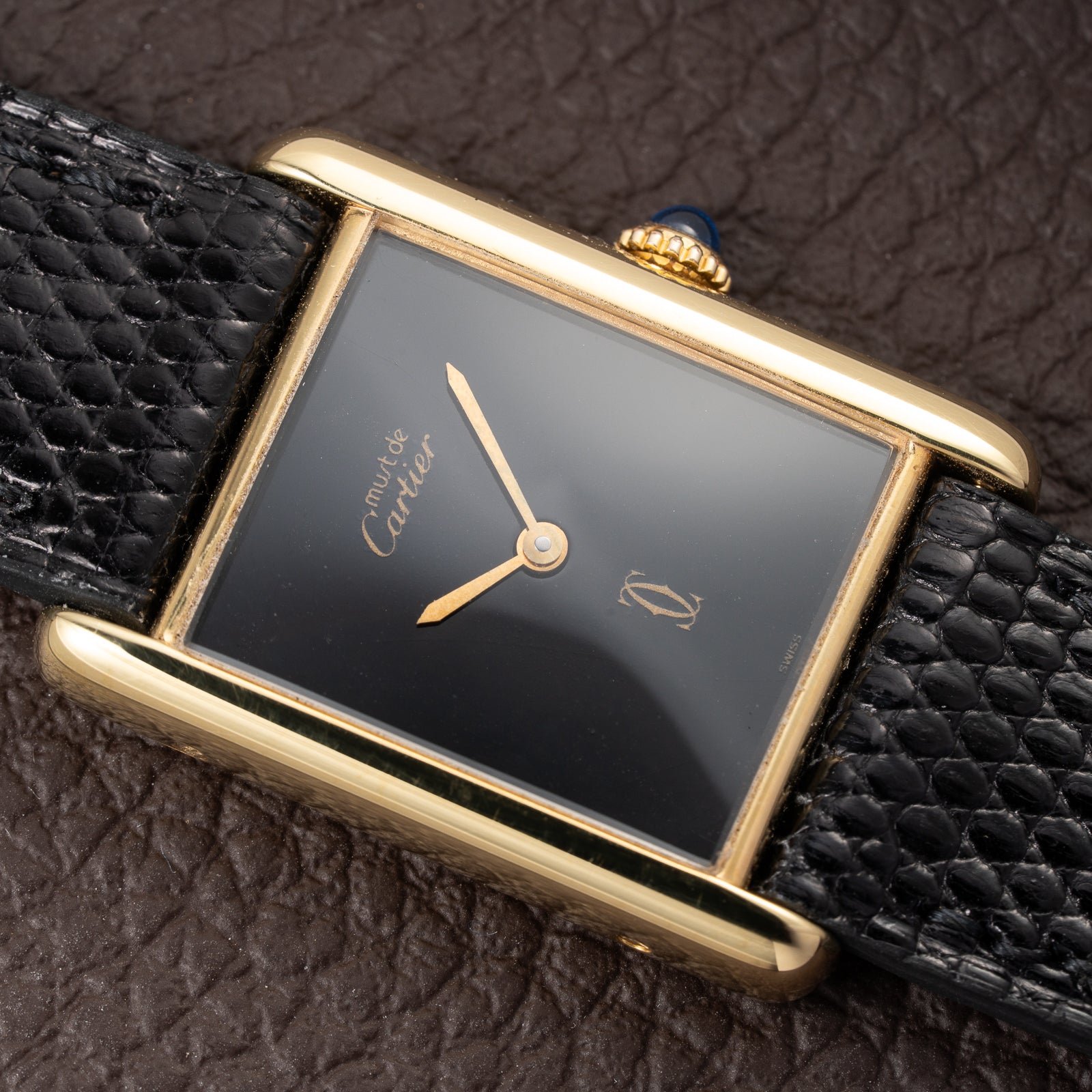 Cartier Tank Must de Black 'Onyx' Dial Vermeil GM from 1990s