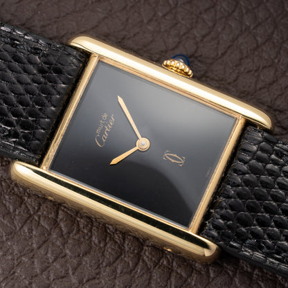 Cartier Tank Must de Black 'Onyx' Dial Vermeil GM from 1990s