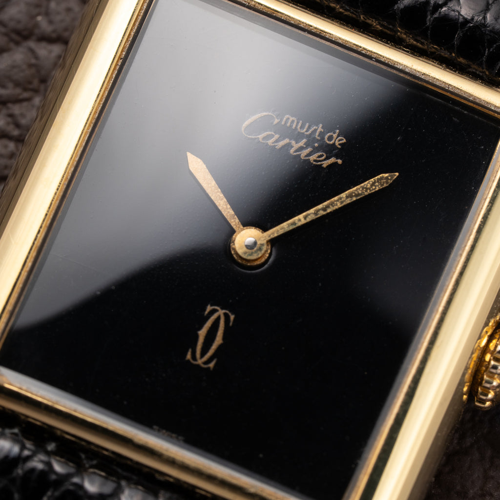 Cartier Tank Must de Black 'Onyx' Dial Vermeil GM from 1990s