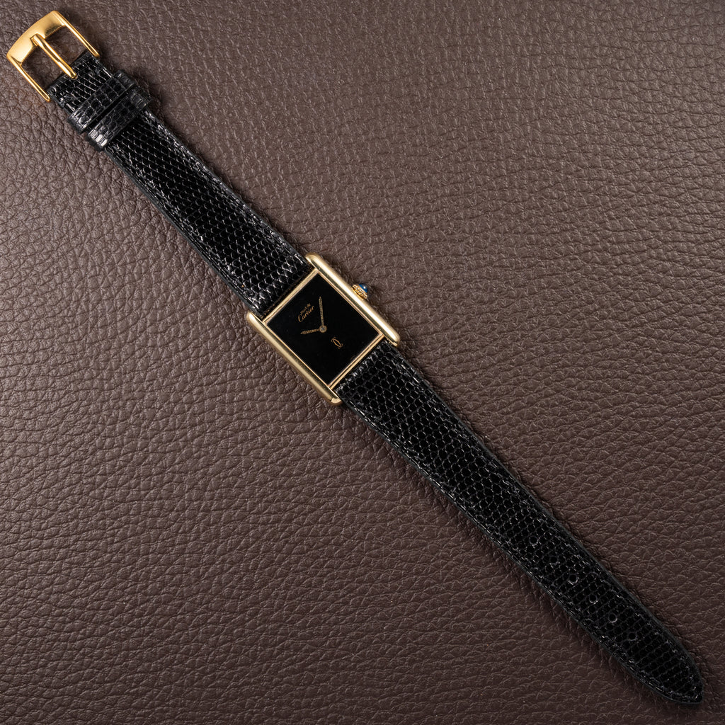 Cartier Tank Must de Black 'Onyx' Dial Vermeil GM from 1990s