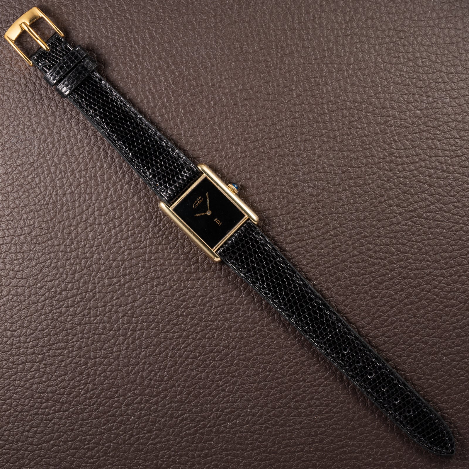 Cartier Tank Must de Black 'Onyx' Dial Vermeil GM from 1990s