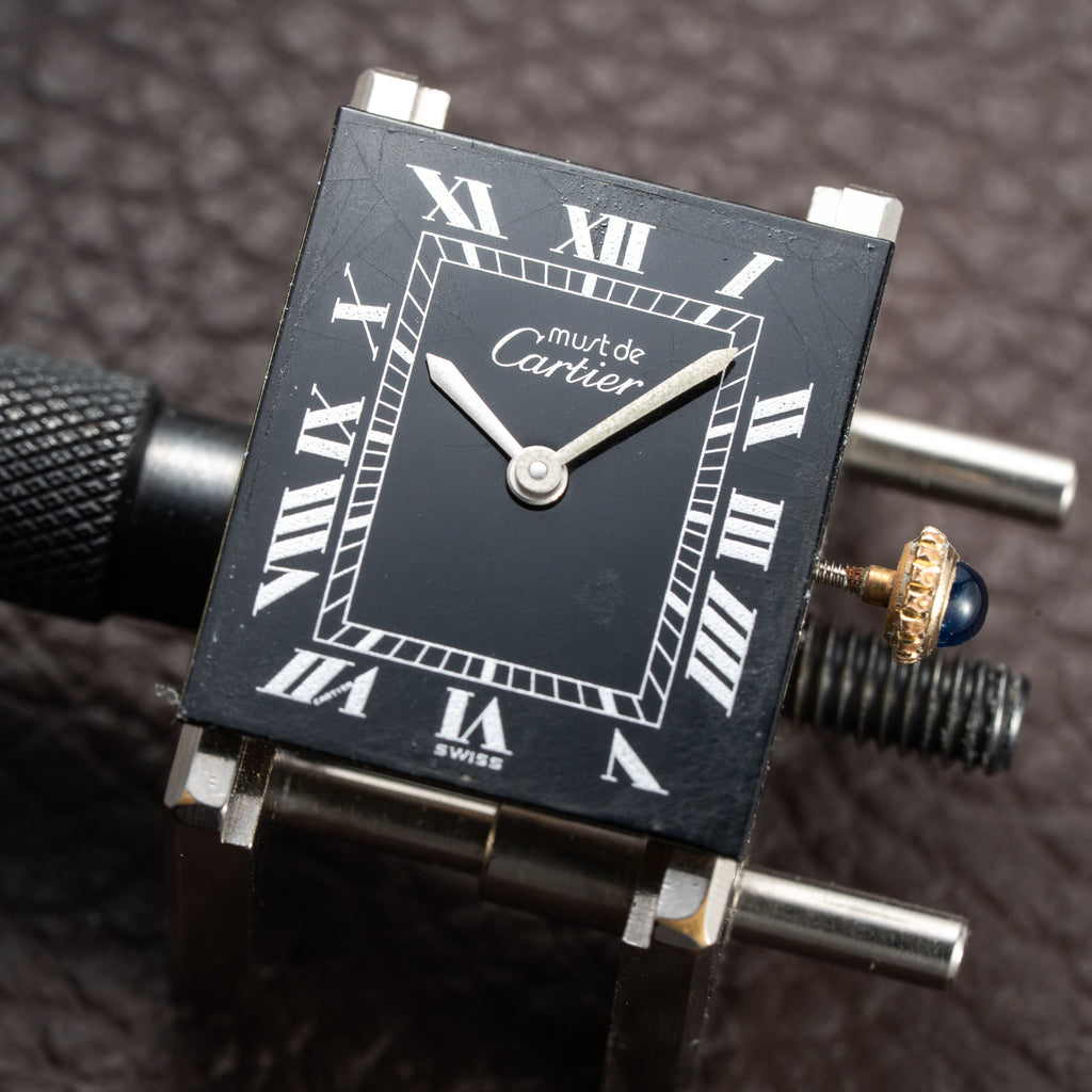Cartier Tank Must de Black Roman Vermeil GM from 1980s