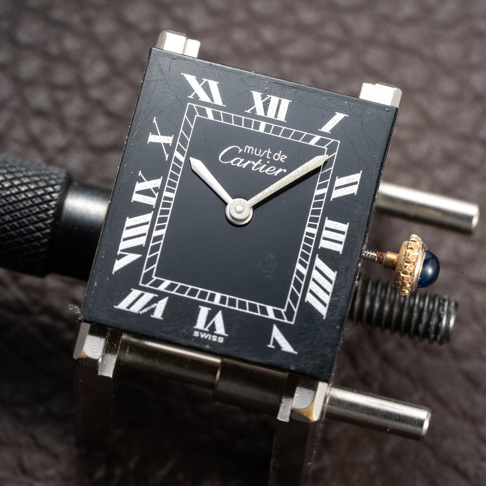 Cartier Tank Must de Black Roman Vermeil GM from 1980s