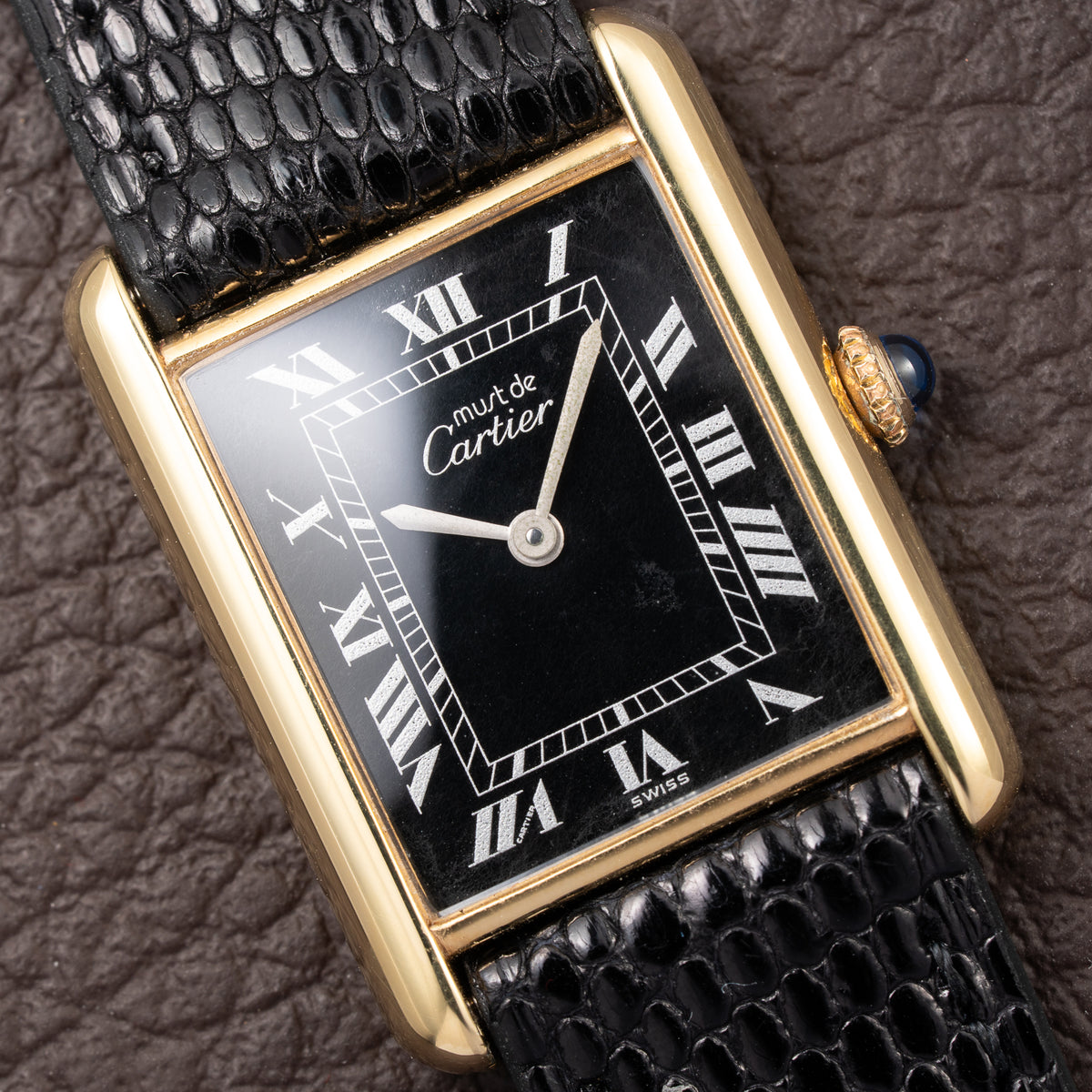 Cartier Tank Must de Black Roman Vermeil GM from 1980s
