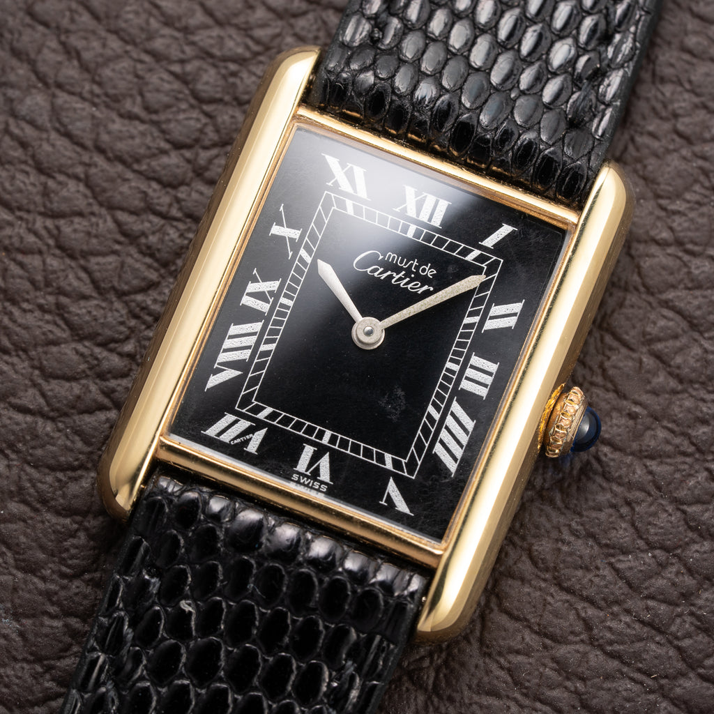 Cartier Tank Must de Black Roman Vermeil GM from 1980s