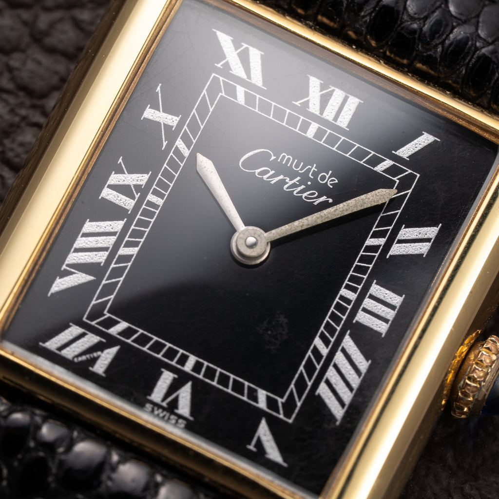 Cartier Tank Must de Black Roman Vermeil GM from 1980s