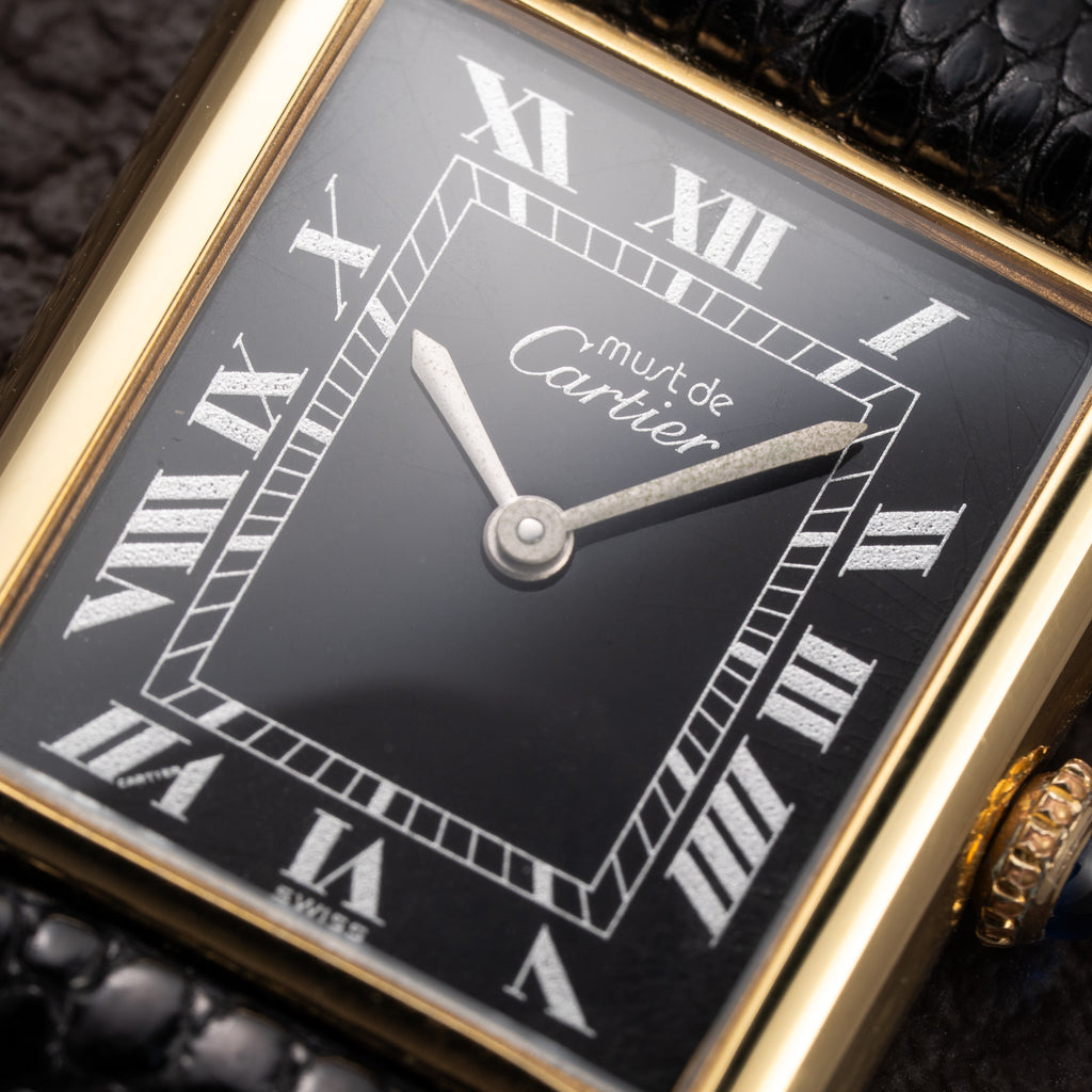 Cartier Tank Must de Black Roman Vermeil GM from 1980s
