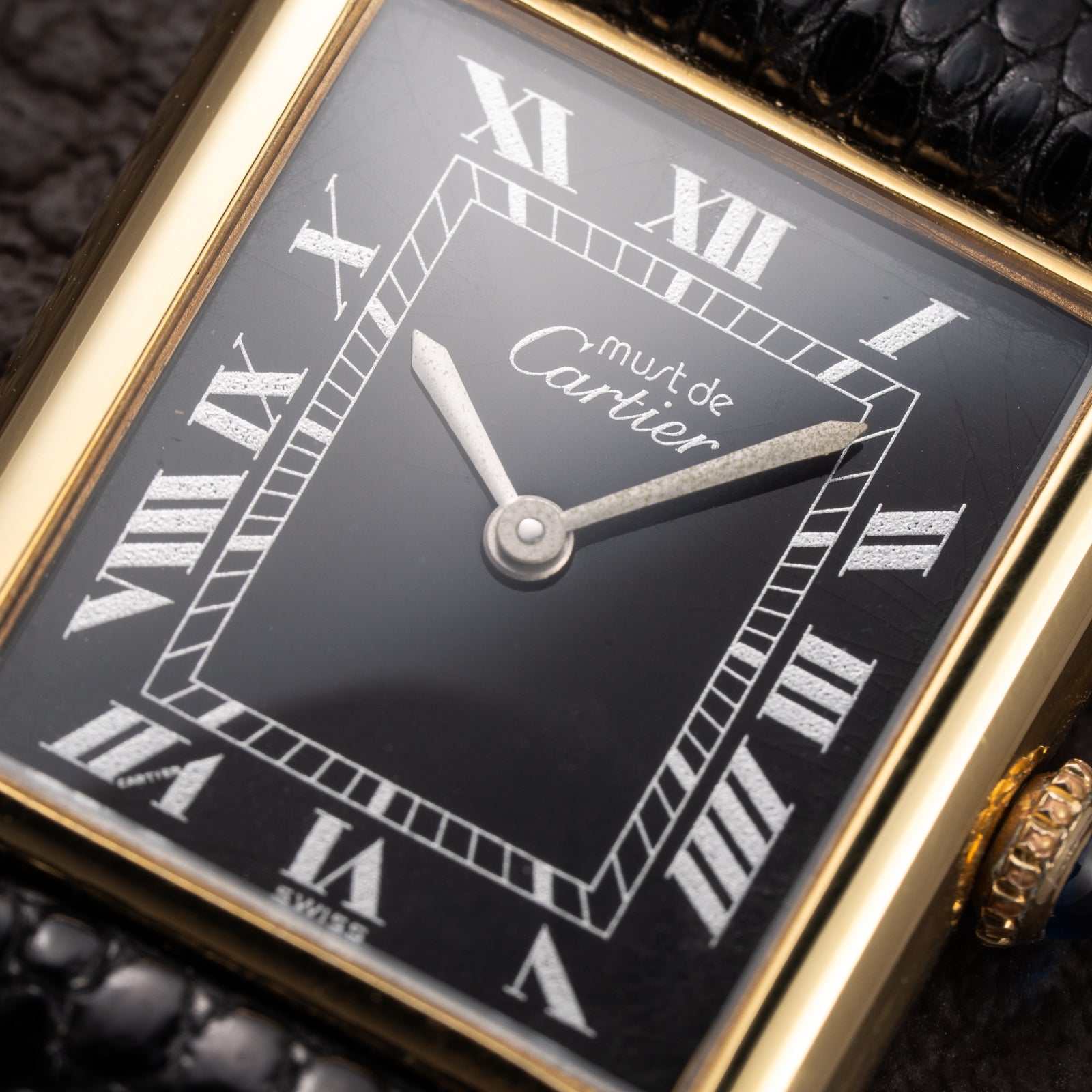 Cartier Tank Must de Black Roman Vermeil GM from 1980s