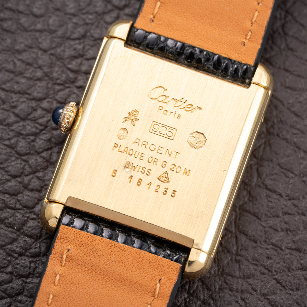 Cartier Tank Must de Black Roman Vermeil GM from 1980s