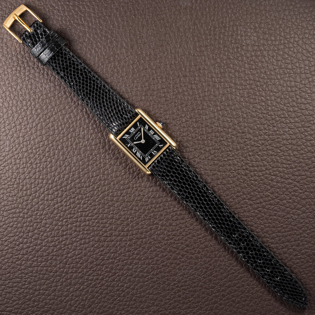 Cartier Tank Must de Black Roman Vermeil GM from 1980s
