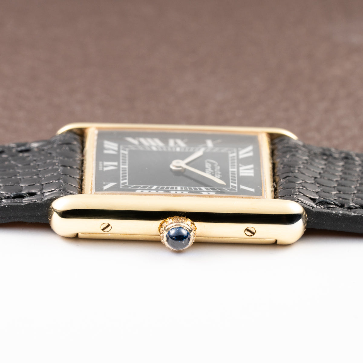 Cartier Tank Must de Black Roman Vermeil GM from 1980s