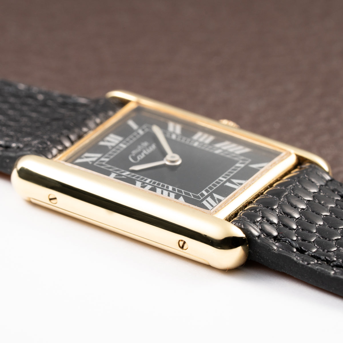 Cartier Tank Must de Black Roman Vermeil GM from 1980s