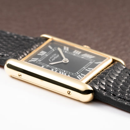 Cartier Tank Must de Black Roman Vermeil GM from 1980s