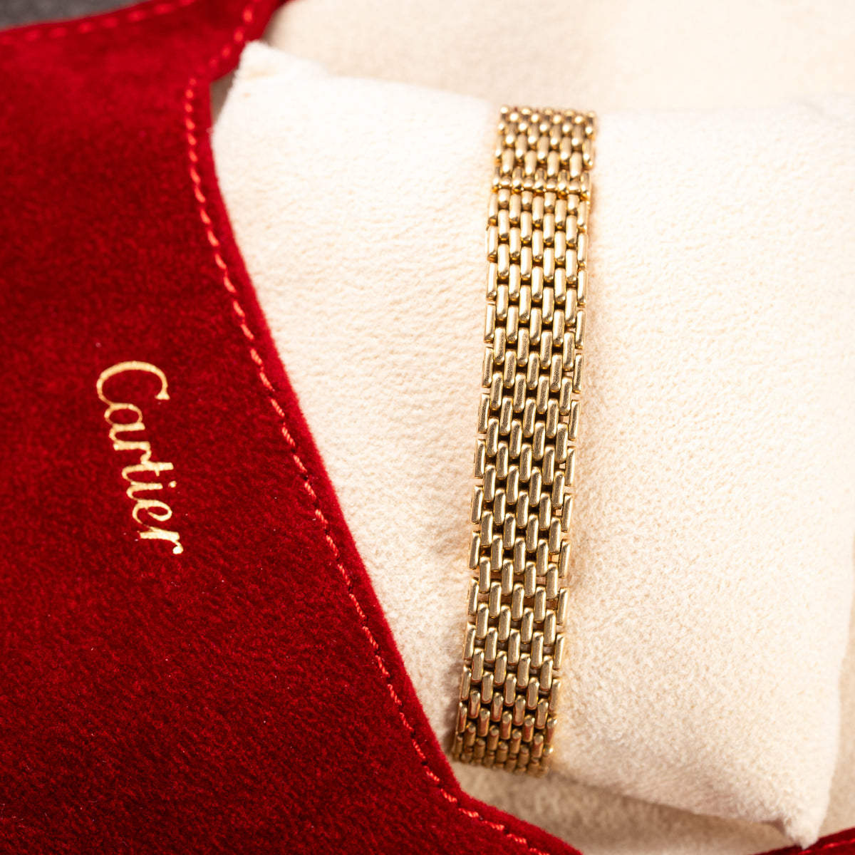 Cartier Tortue Factory Diamond Set 18K Yellow Gold Riz de Grain bracelet PM Quartz Ref 66017 from 1980s