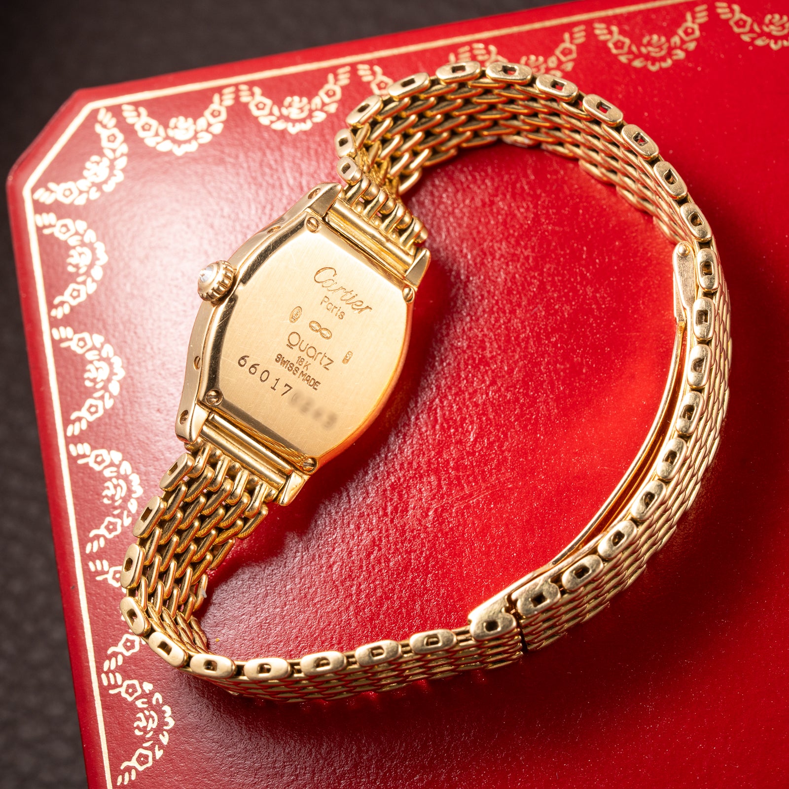 Cartier Tortue Factory Diamond Set 18K Yellow Gold Riz de Grain bracelet PM Quartz Ref 66017 from 1980s