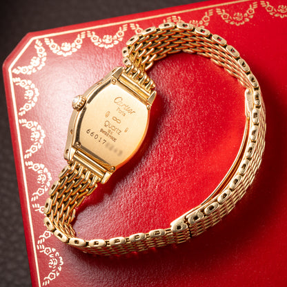 Cartier Tortue Factory Diamond Set 18K Yellow Gold Riz de Grain bracelet PM Quartz Ref 66017 from 1980s
