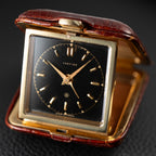 Cartier Travel Alarm Clock 8 Day Black Gilt Dial by Angelus