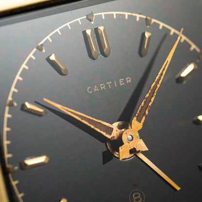 Cartier Travel Alarm Clock 8 Day Black Gilt Dial by Angelus