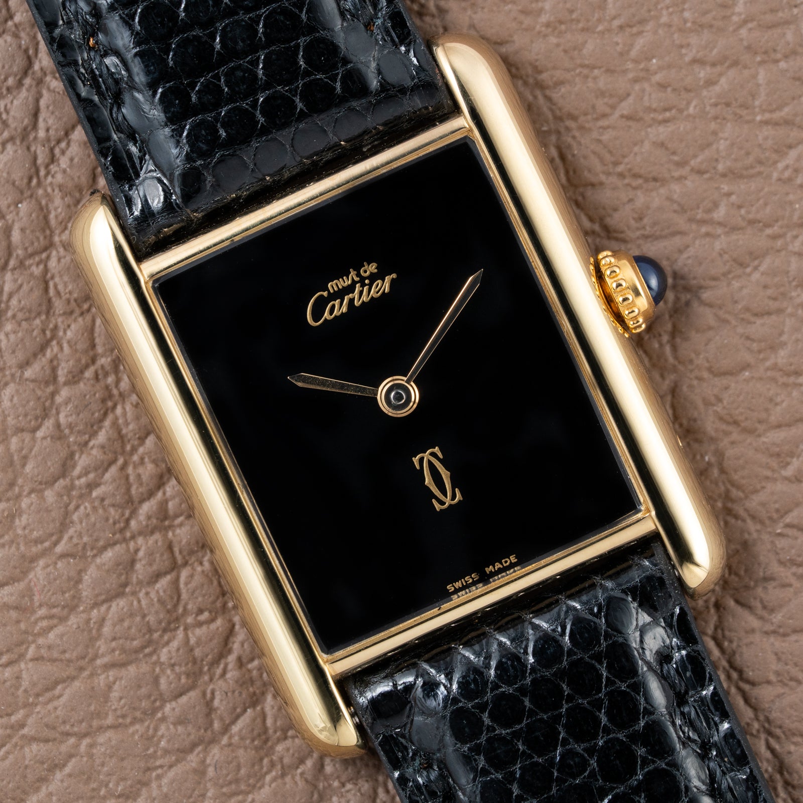 Cartier Tank Must de Vermeil Black Onyx Dial GM Ref 681006 1990s