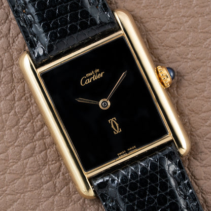 Cartier Tank Must de Vermeil Black Onyx Dial GM Ref 681006 1990s