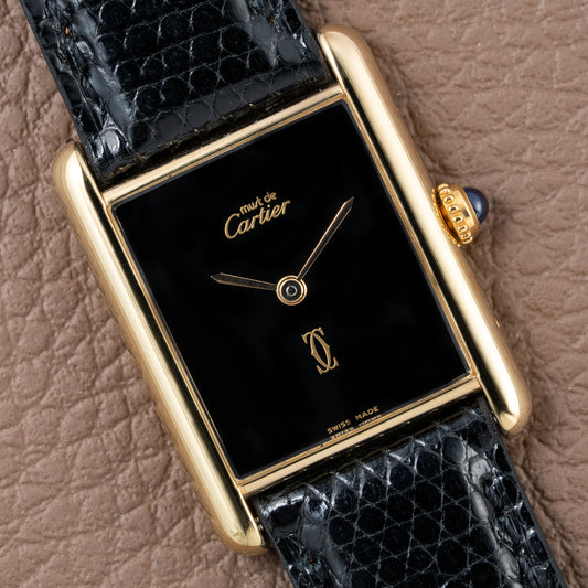 Cartier Tank Must de Vermeil Black Onyx Dial GM Ref 681006 1990s