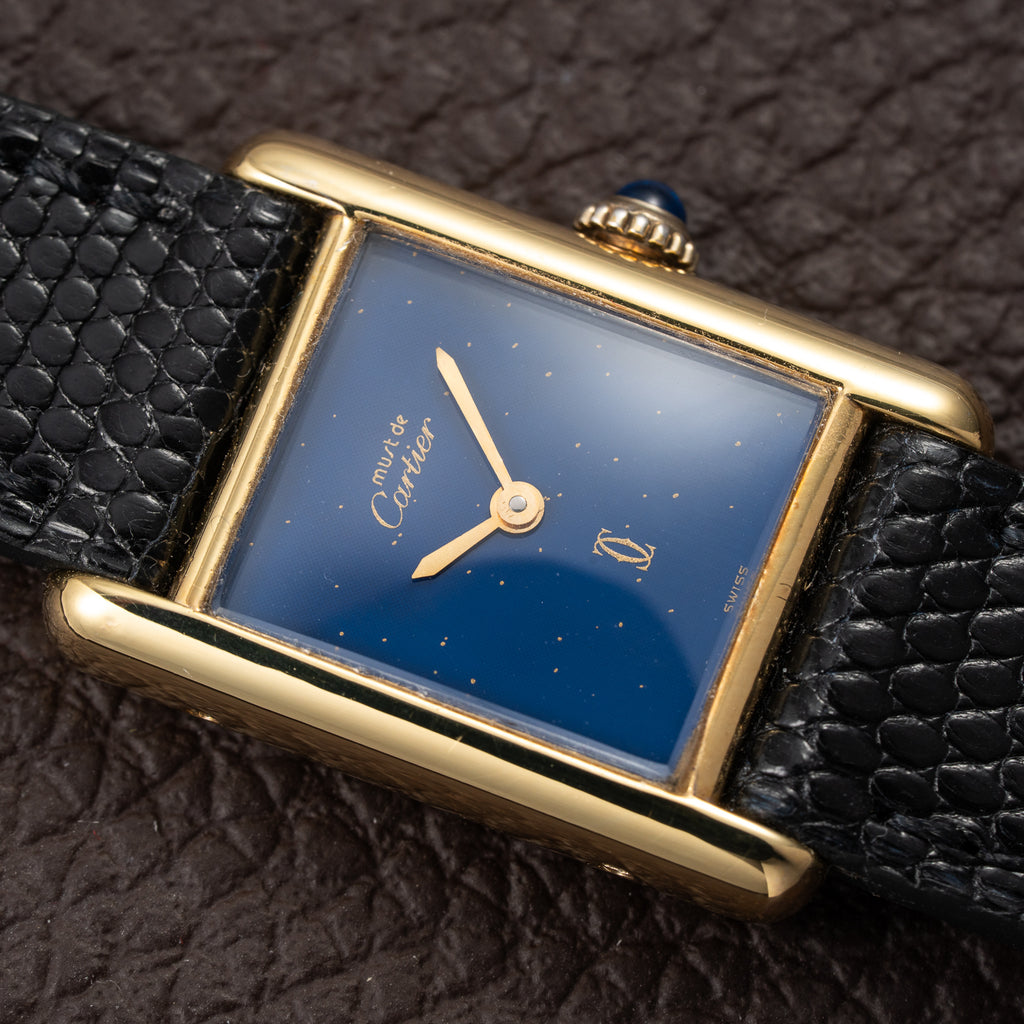 Cartier Tank Lady Must de Vermeil Lapis Lazuli Blue Dial PM From 1980s