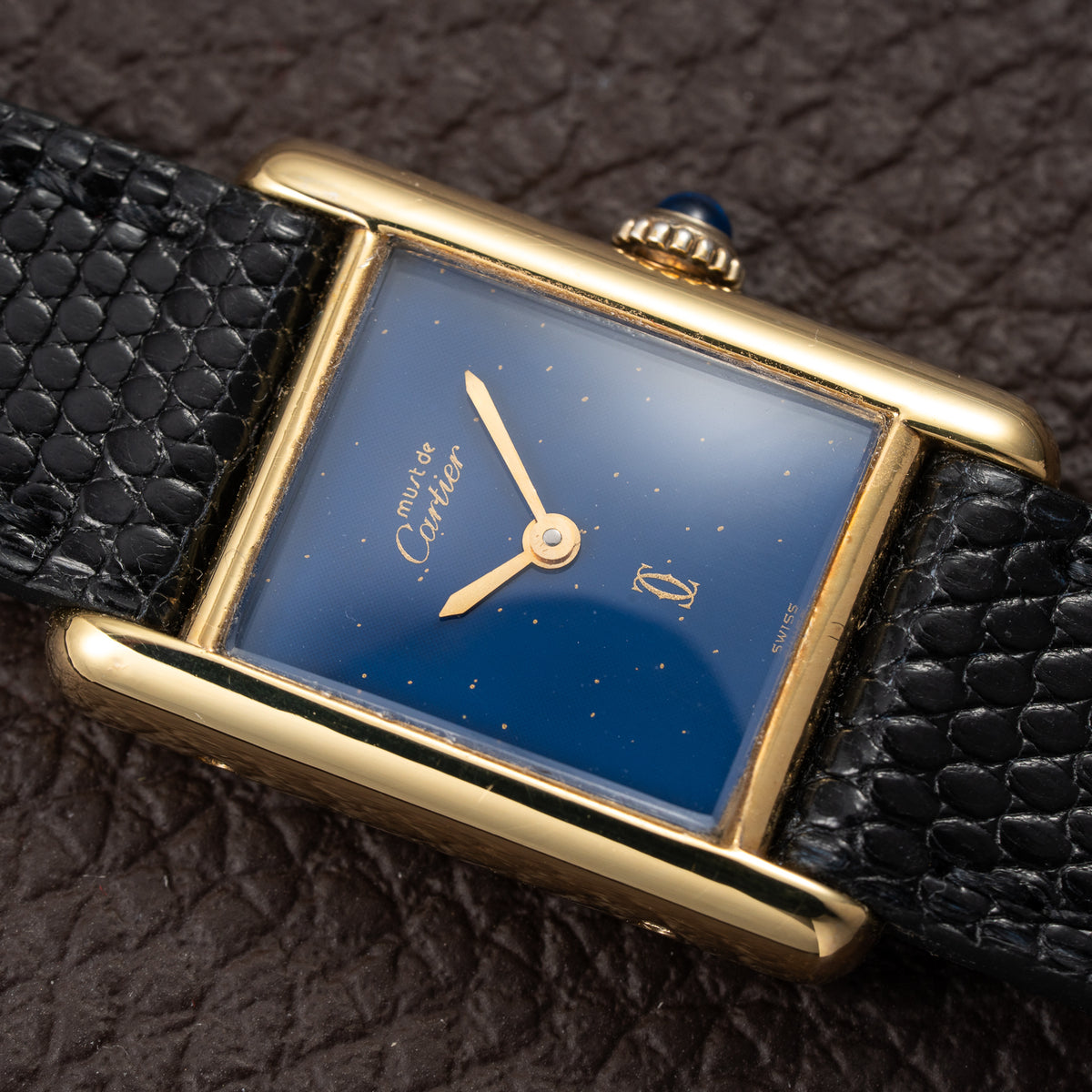 Cartier Tank Lady Must de Vermeil Lapis Lazuli Blue Dial PM From 1980s