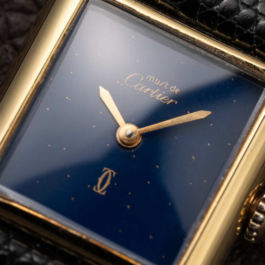 Cartier Tank Lady Must de Vermeil Lapis Lazuli Blue Dial PM From 1980s
