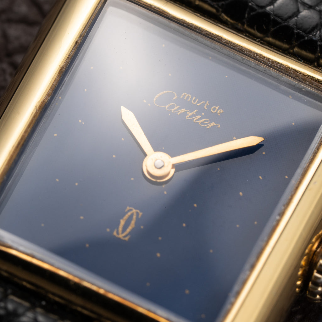 Cartier Tank Lady Must de Vermeil Lapis Lazuli Blue Dial PM From 1980s