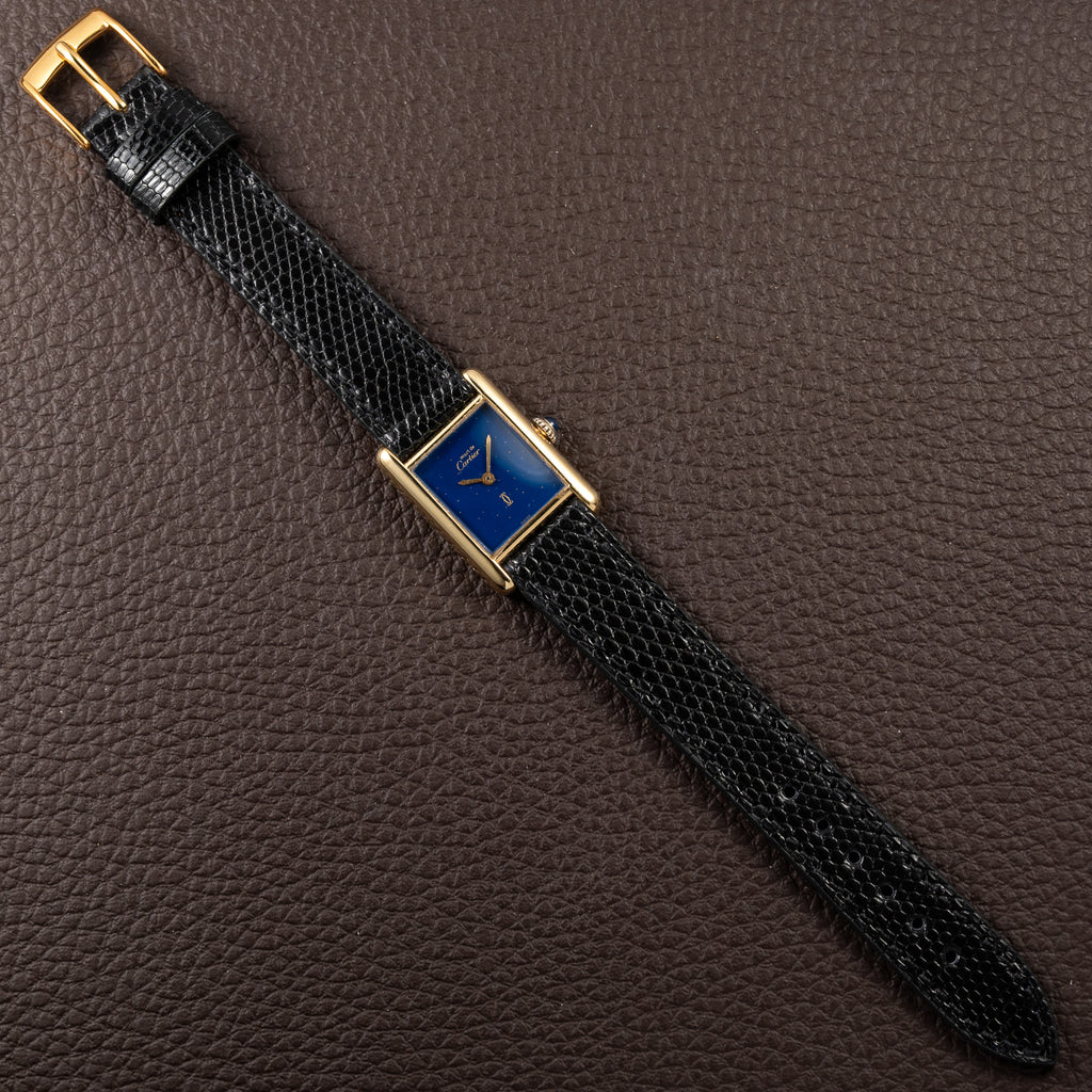 Cartier Tank Lady Must de Vermeil Lapis Lazuli Blue Dial PM From 1980s