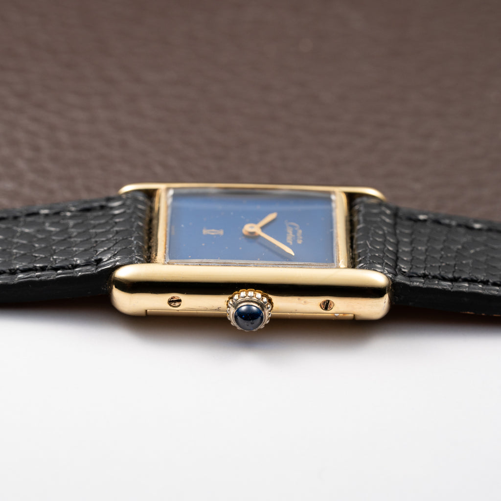 Cartier Tank Lady Must de Vermeil Lapis Lazuli Blue Dial PM From 1980s